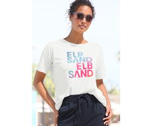 T-Shirt ELBSAND "Liv", Damen, Gr. S (36), weiß, Single Jersey, Obermaterial: 50% Baumwolle, 50% Polyester, unifarben, figurumspielend hüftlang, Rundhals, Shirts T-Shirt, mit Logodruck (27133264-S) wei