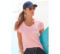T-Shirt ELBSAND "Ranva", Damen, Gr. XL (42), rosa (rosé meliert), Jersey, Obermaterial: 50% Baumwolle, 50% Polyester, meliert, figurumspielend hüftlang, Rundhals, offene Kante, Shirts T-Shirt, mit Log