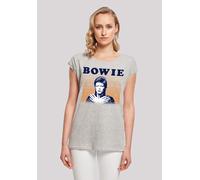 T-Shirt F4NT4STIC "David Bowie Orange Stripes", Damen, Gr. XS, grau (erdgrau), Obermaterial: 100% Baumwolle, regular fit, Rundhals, ohne Bündchen, Shirts T-Shirt, Print (75964511-XS) erdgrau