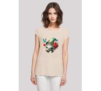 T-Shirt F4NT4STIC "Gnom Frühling Blumen Schmetterling", Damen, Gr. L, weiß (sandweiß), Obermaterial: 100% Baumwolle, regular fit, Rundhals, ohne Bündchen, Shirts T-Shirt, Premium Qualität (46984827-L)