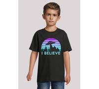 T-Shirt F4NT4STIC "I BELIEVE UFO Alien Spacecraft Retro", Mädchen, Gr. 122/128, schwarz, Obermaterial: 100% Baumwolle, regular fit, Rundhals, ohne Bündchen, Shirts T-Shirt, Premium Qualität (89290665-