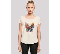 T-Shirt F4NT4STIC "Schmetterling Blumen", Damen, Gr. XS, beige (sandweiß), Obermaterial: 100% Baumwolle, regular fit, Rundhals, ohne Bündchen, Shirts T-Shirt, Print (94407150-XS) sandweiß