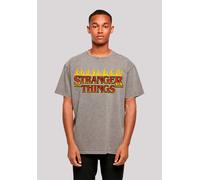 T-Shirt F4NT4STIC "Stranger Things Fire Logo Men Netflix TV Series", Herren, Gr. XS, grau (asphalt), Obermaterial: 100% Baumwolle, oversize, Rundhals, ohne Bündchen, Shirts T-Shirt, Premium Qualität (