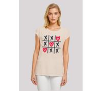 T-Shirt F4NT4STIC "Valentinstag Herz Tic Tac Toe", Damen, Gr. M, weiß (sandweiß), Obermaterial: 100% Baumwolle, regular fit, Rundhals, ohne Bündchen, Shirts T-Shirt, Premium Qualität (82858936-M) sand