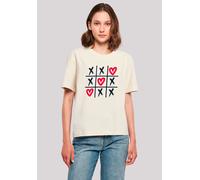 T-Shirt F4NT4STIC "Valentinstag Herz Tic Tac Toe", Damen, Gr. M, weiß (sandweiß), Obermaterial: 100% Baumwolle, oversize, Rundhals, ohne Bündchen, Shirts T-Shirt, Premium Qualität (40003534-M) sandwei