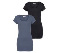 T-Shirt FLASHLIGHTS, Damen, Gr. 36/38 (S), blau (rauchblau, schwarz), Feinripp, Obermaterial: 100% Baumwolle, unifarben, Basic, sehr figurbetont Po-bedeckend, Rundhals, Shirts T-Shirt, figurbetonter S
