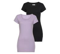 T-Shirt FLASHLIGHTS, Damen, Gr. 36/38 (S), lila (flieder, schwarz), Feinripp, Obermaterial: 100% Baumwolle, clean, unifarben, Basic, sehr figurbetont Po-bedeckend, Rundhals, Shirts T-Shirt, figurbeton