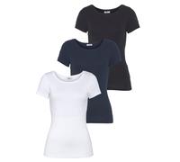 T-Shirt FLASHLIGHTS, Damen, Gr. 40/42, blau (schwarz, marine, weiß), Feinripp, Obermaterial: 100% Baumwolle, unifarben, Basic, sehr figurbetont, Rundhals, abgesteppt, Shirts T-Shirt, Kurzarm, sehr fig