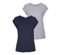 T-Shirt FLASHLIGHTS, Damen, Gr. 44/46, grau (grau, meliert, marine), Single Jersey, Obermaterial: 50% Baumwolle, 50% Modal. Obermaterial Melange: 95% Baumwolle, 5% Viskose, clean, unifarben, Basic, fi