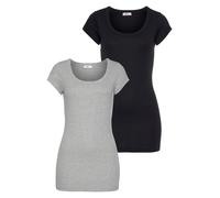 T-Shirt FLASHLIGHTS, Damen, Gr. 44/46 (L), grau (grau, meliert, schwarz), Feinripp, Obermaterial: 100% Baumwolle. Obermaterial Melange: 90% Baumwolle, 10% Viskose, meliert, unifarben, Basic, sehr figu