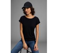 T-Shirt FLASHLIGHTS, Damen, Gr. 48/50, schwarz, Single Jersey, Obermaterial: 50% Baumwolle, 50% Modal, unifarben, Basic, figurbetont hüftlang, Rundhals, angeschnitten, Shirts T-Shirt, Kurzarm, Saum mi