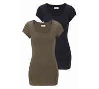 T-Shirt FLASHLIGHTS, Damen, Gr. 48/50 (XL), grün (khaki, schwarz), Feinripp, Obermaterial: 100% Baumwolle, unifarben, Basic, sehr figurbetont Po-bedeckend, Rundhals, Shirts T-Shirt, figurbetonter Schn