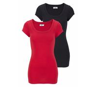 T-Shirt FLASHLIGHTS, Damen, Gr. 48/50 (XL), rot (rot, schwarz), Feinripp, Obermaterial: 100% Baumwolle, unifarben, Basic, sehr figurbetont Po-bedeckend, Rundhals, Shirts T-Shirt, figurbetonter Schnitt