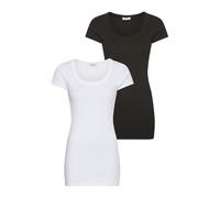 T-Shirt FLASHLIGHTS, Damen, Gr. 48/50 (XL), schwarz-weiß (weiß, schwarz), Feinripp, Obermaterial: 100% Baumwolle, unifarben, Basic, sehr figurbetont Po-bedeckend, Rundhals, Shirts T-Shirt, figurbetont