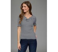 T-Shirt FLASHLIGHTS, Damen, Gr. 48, schwarz, weiß, Rippware, Obermaterial: 95% Baumwolle, 5% Elasthan, gestreift, figurbetont hüftlang, V-Ausschnitt, Shirts T-Shirt, im Streifen-Design mit Rüschen (32