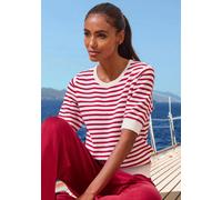 T-Shirt FRENCH CONNECTION, Damen, Gr. 36/38, rot (weiß, rot), Strick, Obermaterial: 72% Viskose, 28% Polyester, gestreift, figurumspielend hüftlang, Rundhals, Rippstrickbündchen, Shirts T-Shirt, Loung