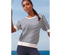 T-Shirt FRENCH CONNECTION, Damen, Gr. 36/38, schwarz-weiß (weiß, marine), Strick, Obermaterial: 72% Viskose, 28% Polyester, gestreift, figurumspielend hüftlang, Rundhals, Rippstrickbündchen, Shirts T-