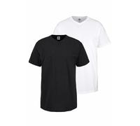 T-Shirt FRUIT OF THE LOOM, Herren, Gr. 4XL (68/70), schwarz-weiß (schwarz, weiß), Single Jersey, Obermaterial: 100% Baumwolle, unifarben, schmal, V-Ausschnitt, Shirts T-Shirt, mit V-Ausschnitt (565028