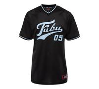 T-Shirt FUBU "Fubu Herren FM232-004-1 FUBU Varsity Mesh Tee", Herren, Gr. S, schwarz, lightblau, 100% Polyester, gestreift, loose fit, V-Ausschnitt, Shirts T-Shirt (29875243-S) schwarz, lightblau