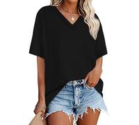 T-Shirt für Damen V Ausschnitt Oversize Bluse Casual Schwarz Oberteil(Schwarz, S)