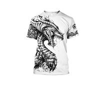T-Shirt für Herren mit schwarz-weißem Tattoo-Drachen, 3D-Druck, Harajuku, kurzärmelig, Unisex, lässige Oberteile, T-Shirt2, XXL
