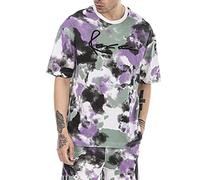 T-Shirt für Herren Oversize Kurzarm Baumwolle Rundhals Tie Dye Lila M