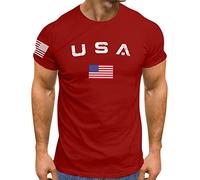 T Shirt Für Herren USA Flag American Patriotic College Retro US Flagge Amerika Bequem Streetstyle Sportshirt Atmungsaktiv Laufshirt Leichte Trainingsshirt Sommer Kurzarm T-Shirt für Männer