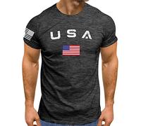 T Shirt Für Herren USA Flag American Patriotic College Retro US Flagge Amerika Bequem Streetstyle Sportshirt Atmungsaktiv Laufshirt Leichte Trainingsshirt Sommer Kurzarm T-Shirt für Männer