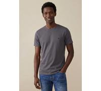 T-Shirt FYNCH-HATTON "FYNCH-HATTON Basic T-Shirt", Herren, Gr. S (48/50), grau (dunkelgrau), Single Jersey, Obermaterial: 100% Baumwolle, bestickt, unifarben, normal hüftbedeckend, Rundhals, abgerunde