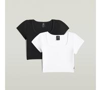 T-Shirt G-STAR "KIDS, SOUTH TEE SS 2-PACK G", Mädchen, Gr. 14 (158), schwarz-weiß (weiß, dk schwarz), Rippstrick, Obermaterial: 100% Baumwolle, unifarben, slim fit bauchfrei, eckiger Ausschnitt, Shirt