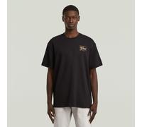T-Shirt G-STAR "Script", Jungen, Gr. S, dk schwarz, Jersey, Obermaterial: 100% Baumwolle, bedruckt, regular fit hüftbedeckend, Rundhals, abgesteppte Kante, Shirts T-Shirt, mit kleinem Print auf der Br