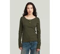 T-Shirt G-STAR "Slim Henley Long Sleeve T-Shirt", Damen, Gr. L, grün (asfalt), Obermaterial: 94% Baumwolle, 6% Elasthan, Shirts T-Shirt (89025624-L) asfalt