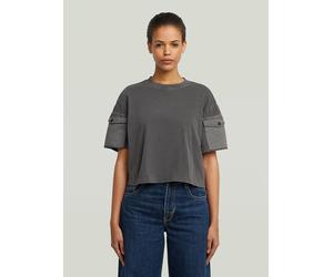 T-Shirt G-STAR "Washed Mix Boxy Cropped T-Shirt", Damen, Gr. XL, grau (dk schwarz gd), Obermaterial: 100% Baumwolle, Shirts T-Shirt (63087536-XL) dk schwarz gd