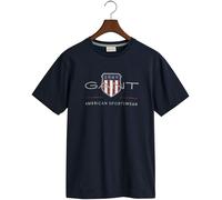 T-Shirt GANT "REG ARCHIVE SHIELD SS T-SHIRT", Damen, Gr. 3XL, blau (evening blau), Jersey, Obermaterial: 100% Baumwolle, bedruckt, regular fit hüftlang, Rundhals, abgesteppte Kante, Shirts T-Shirt, mi