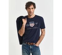 T-Shirt GANT "REG ARCHIVE SHIELD SS T-SHIRT", Damen, Gr. 5XL, blau (evening blau), Jersey, Obermaterial: 100% Baumwolle, bedruckt, regular fit hüftlang, Rundhals, abgesteppte Kante, Shirts T-Shirt, mi