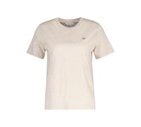 T-Shirt GANT "REG SHIELD KA T-SHIRT", Damen, Gr. L, light beige melange, Jersey, Obermaterial: 100% Baumwolle, normal hüftlang, Rundhals, abgesteppt, Shirts T-Shirt, mit einer kleinen aufgestickten Wa