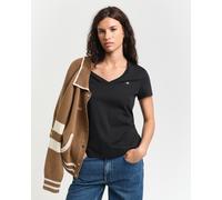 GANT Damen T-Shirt Reg Shield V-Ausschnitt Schwarz Größe L (EU)