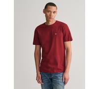T-Shirt GANT "REG SHIELD SS T-SHIRT", Herren, Gr. L, rot (plumped rot), Jersey, Obermaterial: 100% Baumwolle, regular fit hüftlang, Rundhals, abgesteppte Kante, Shirts T-Shirt, mit Logostickerei auf d