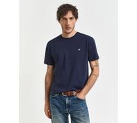 T-Shirt GANT "REG SHIELD SS T-SHIRT", Herren, Gr. S, blau (evening blau), Obermaterial: 100% Baumwolle, unifarben, regular fit hüftlang, Rundhals, abgesteppte Kante, Shirts T-Shirt, mit Logostickerei