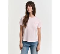T-Shirt GANT "REG TONAL SHIELD SS T-SHIRT", Damen, Gr. XL, rot (salmon), Single Jersey, Obermaterial: 100% Baumwolle, regular fit, Rundhals, Shirts T-Shirt, Rundhals, Ton in Ton Stickerei (56580934-XL