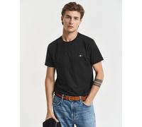 T-Shirt GANT "SLIM SHIELD SS T-SHIRT", Herren, Gr. L, schwarz, Jersey, Obermaterial: 100% Baumwolle, slim fit hüftlang, Rundhals, abgesteppte Kante, Shirts T-Shirt, mit Logostickerei auf der Brust (97