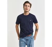 T-Shirt GANT "SLIM SHIELD SS T-SHIRT", Herren, Gr. XL, blau (evening blau), Jersey, Obermaterial: 100% Baumwolle, unifarben, slim fit hüftlang, Rundhals, abgesteppte Kante, Shirts T-Shirt, mit Logosti