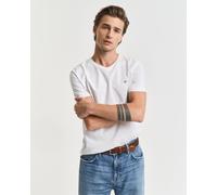 T-Shirt GANT "SLIM SHIELD V-NECK T-SHIRT", Herren, Gr. XL, weiß, Obermaterial: 100% Baumwolle, unifarben, slim fit hüftbedeckend, V-Ausschnitt, abgesteppte Kante, Shirts T-Shirt, mit einer kleinen Log