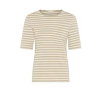 T-Shirt GANT "SLIM STRIPED 1X1 RIBBED KA T-SHIRT", Damen, Gr. L, grau (country beige), Jersey, Obermaterial: 95% Baumwolle, 5% Elasthan, slim fit hüftlang, Rundhals, abgesteppt, Shirts T-Shirt, mit de
