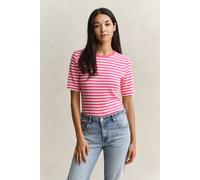 T-Shirt GANT "SLIM STRIPED 1X1 RIBBED KA T-SHIRT", Damen, Gr. XL, bright fuschia, Jersey, Obermaterial: 95% Baumwolle, 5% Elasthan, slim fit hüftlang, Rundhals, abgesteppt, Shirts T-Shirt, mit dezente