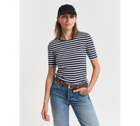 Gant Damen Slim Striped 1X1 Rib SS T-Shirt, Evening Blue, Standard