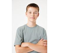 T-Shirt GARCIA, Jungen, Gr. 128/134, grün (light sage), Jersey, Obermaterial: 100% Baumwolle, bedruckt, regular fit taillenbedeckt, Rundhals, gerader Abschluss, Shirts T-Shirt, mit Backprint for BOYS 