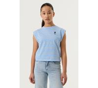 T-Shirt GARCIA, Mädchen, Gr. 128/134, pacific blau, Jersey, Obermaterial: 100% Baumwolle, bedruckt, geringelt, gestreift, normal hüftbedeckend, Rundhals, Shirts T-Shirt, Shirttop in Streifen-Optik, fo