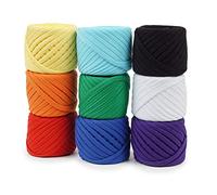 T-Shirt Garn Fettuccini Zpagetti Set - 9 Baumwollgarn-Bälle, 180m Gesamt - Kit Zum Häkeln, Stricken, Makramee - Organisches T-Garn, Baumwollband - Regenbogen-Set