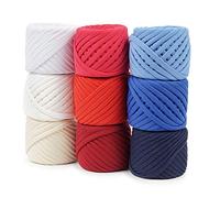 T-Shirt Garn Fettuccini Zpagetti Set, 9 Knäuel Insgesamt 196 Yards, T-Shirt Garn Kit zum Häkeln, Band Baumwolle Garn, Strickgarn Ball, T Garn Bio, T-Garn - American Set